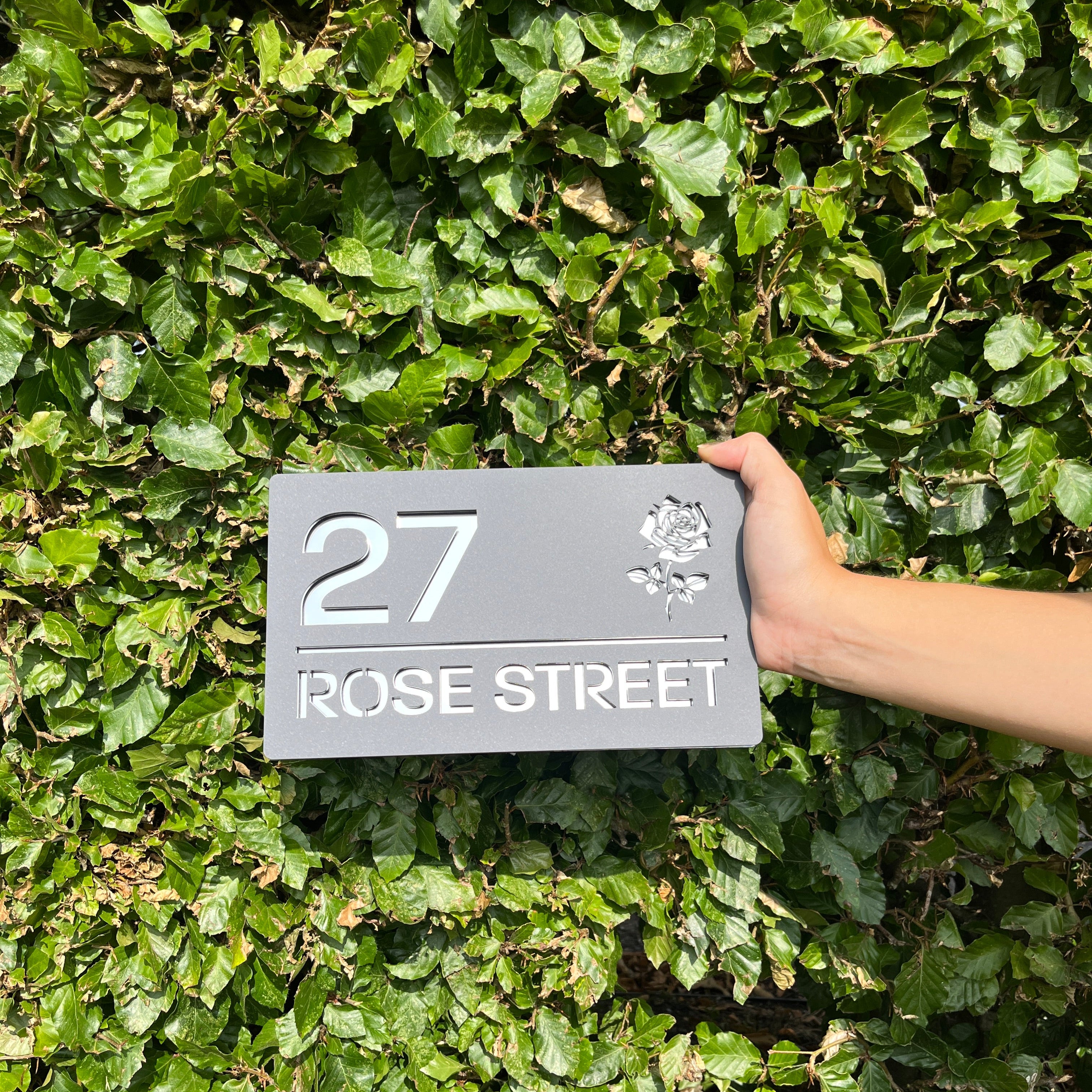 Rose Floral House Sign (Matt Grey)