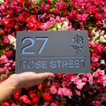 Rose floral house sign in matt grey – acrylic design with mirror backing