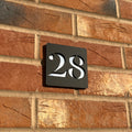 Stick on door number sign in matt black with silver mirror backing – no-drill acrylic