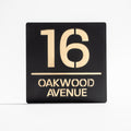 Matt black metallic house sign with gold mirror backing – modern acrylic design