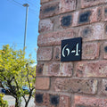 Stick on door number sign in matt black with gold mirror backing – no-drill acrylic