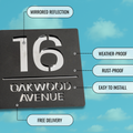 Key features of the matt black metallic acrylic house sign – durable and weatherproof