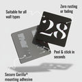 Matt black stick on door number sign installed on wall – modern acrylic design