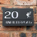 Matt black and silver mirror house sign – modern acrylic Liver Bird design