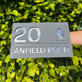 Liver Bird house sign in matt grey with silver mirror backing – personalised Liverpool acrylic sign