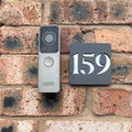 Stick on door number sign in matt grey with silver mirror backing – no-drill acrylic
