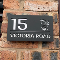 Modern floral house sign in matt black with silver mirror backing – acrylic design