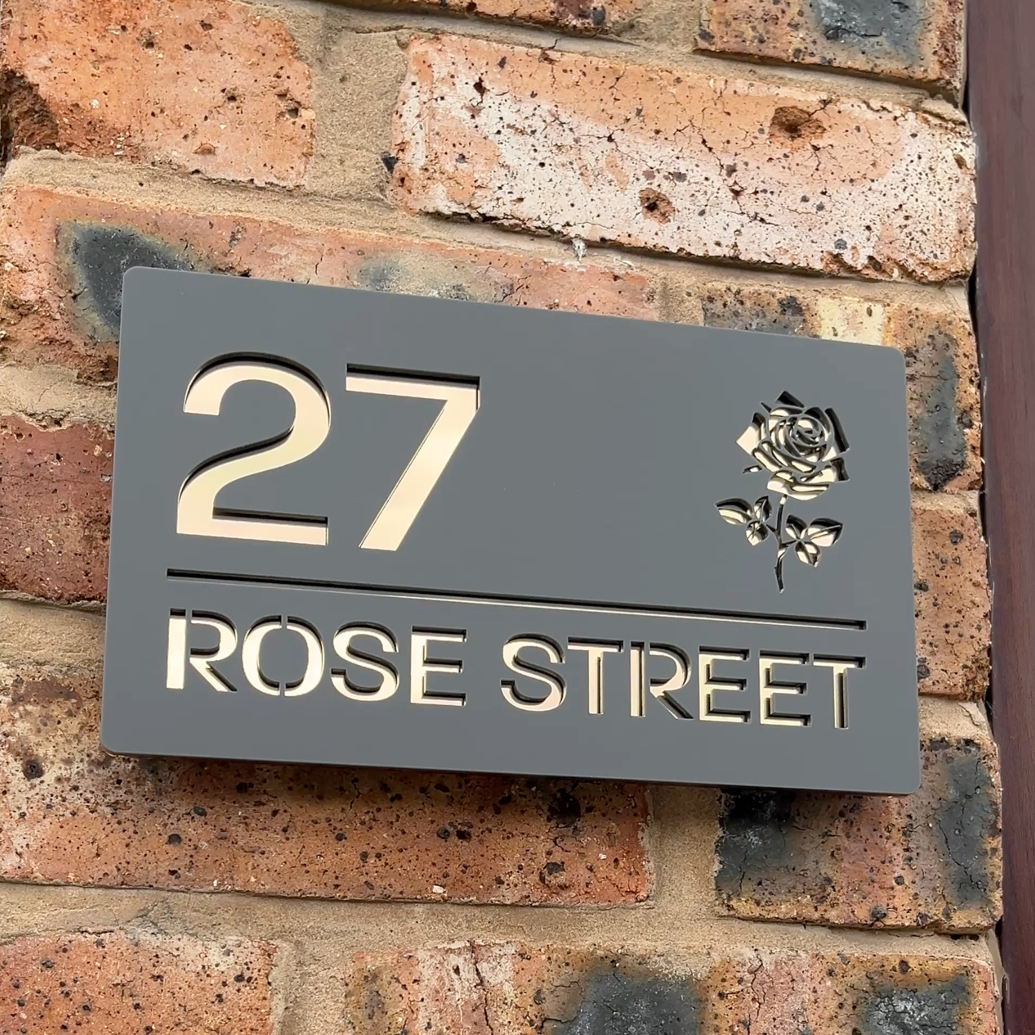 Rose Floral House Sign (Matt Grey)