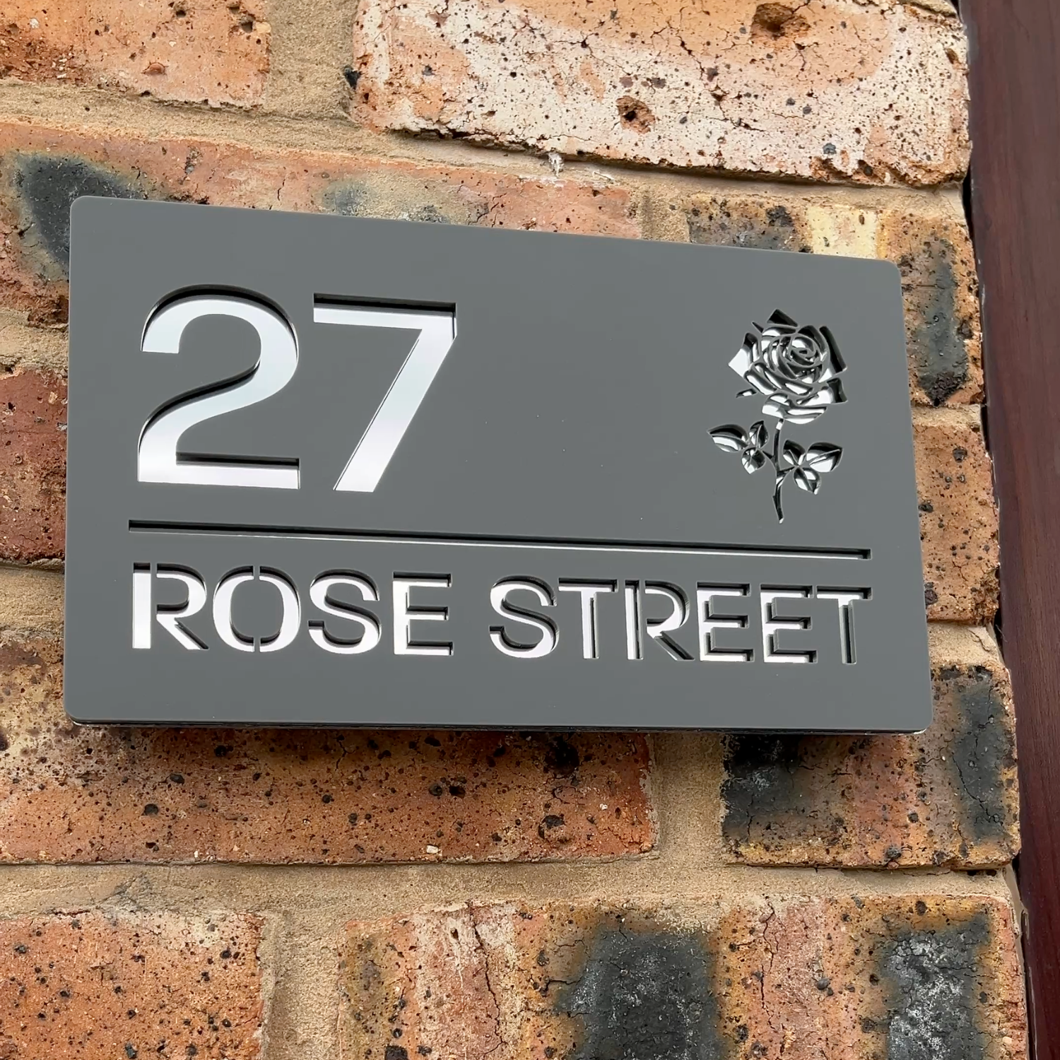 Rose Floral House Sign (Matt Grey)