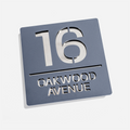 Matt grey metallic house sign with silver mirror – flat lay product shot