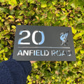Liver Bird house sign in matt black with silver mirror backing – personalised Liverpool acrylic sign