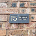 Stick on house sign in matt grey with gold mirror backing – no-drill acrylic sign