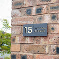 Matt grey stick on house sign with gold mirror backing – product shot