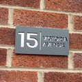 Matt grey stick on house sign with silver mirror – installed on wall