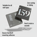 Peel and stick installation guide for matt grey door number sign