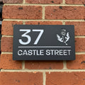 Scottish Thistle house sign with silver mirror – modern matt black acrylic